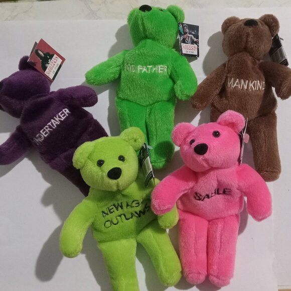 5 WWE Wrestling Teddy Bears Undertaker Godfather Sable Mankind New Age Outlaws - Picture 1 of 3